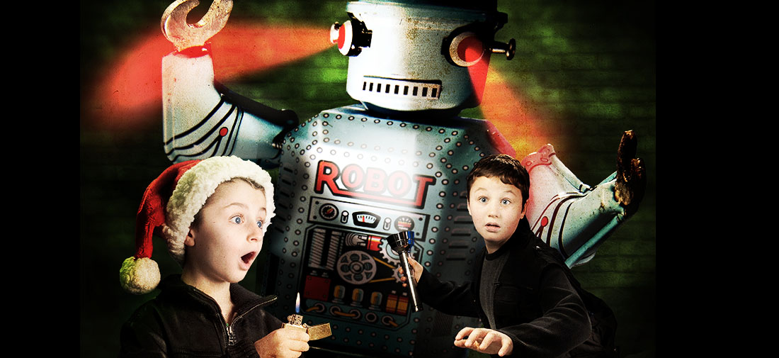 Rocketboy and Gears Missle-toe case Matt McKee Christmas Card