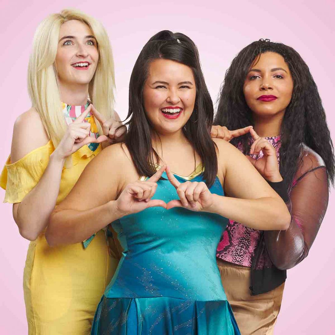 Group character portrait of Left to right: Molly Doris-Pierce as Margot, Kennedy McAllister As Serena, and Michaela Modica as Pilar