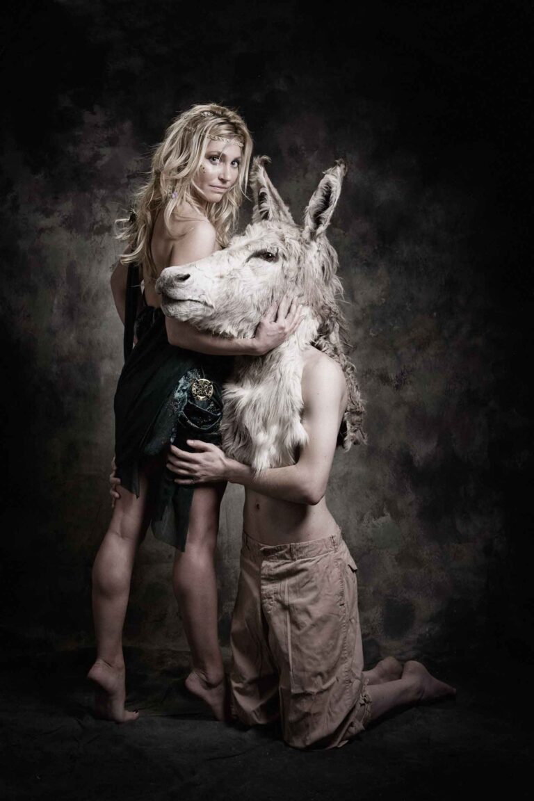 Queen of the Fairies, Titania (Julie W) and her lover Bottom (Niki H), who was turned into a Donkey by Puck.
